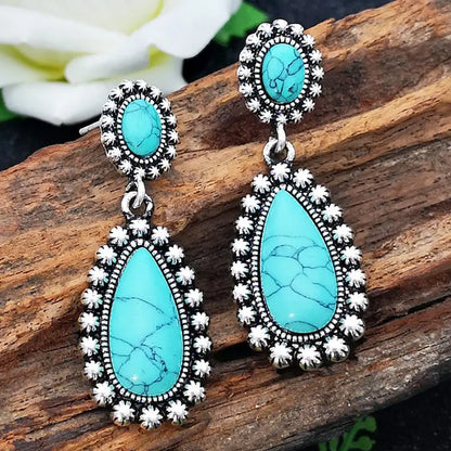 Turquoise Earrings Antique Silver Drop-Jewearrings