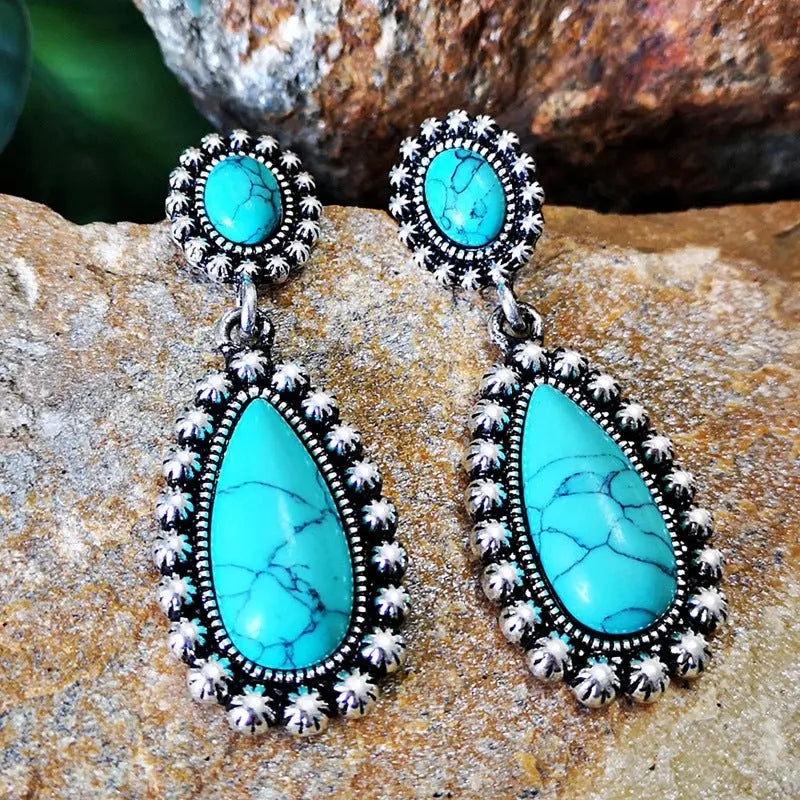 Turquoise Earrings Antique Silver Drop-Jewearrings