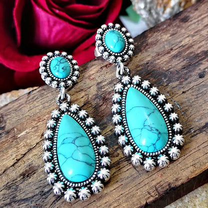 Turquoise Earrings Antique Silver Drop-Jewearrings