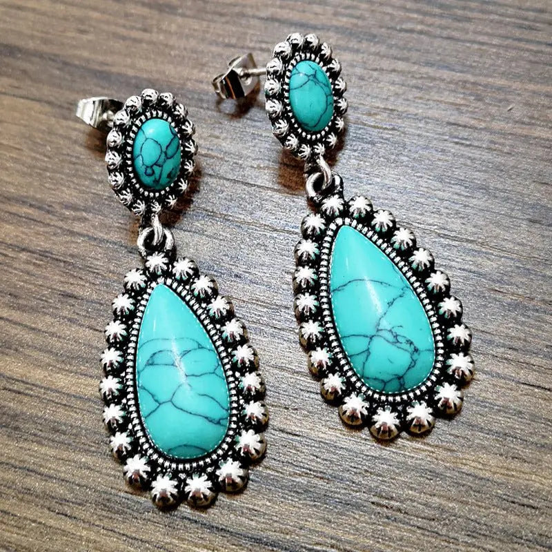 Turquoise Earrings Antique Silver Drop-Jewearrings