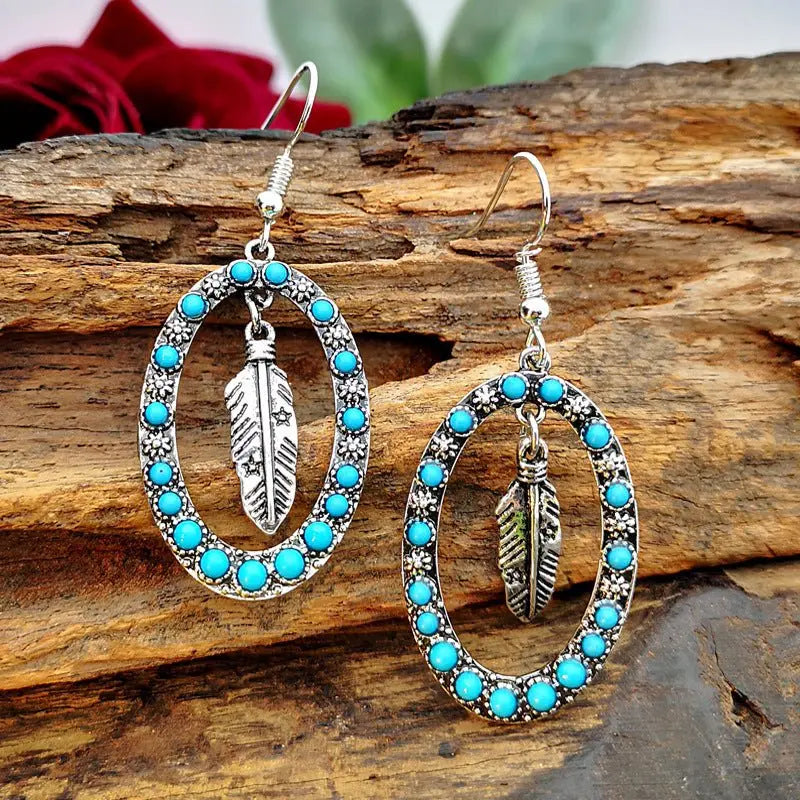 Turquoise Earrings Antique Silver Exaggerated Earrings-Jewearrings