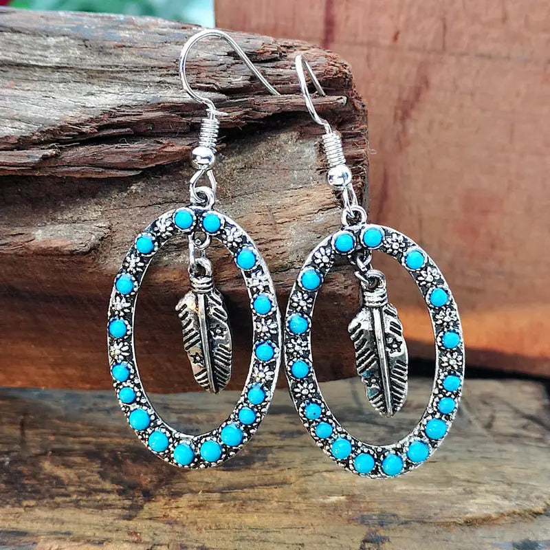 Turquoise Earrings Antique Silver Exaggerated Earrings-Jewearrings