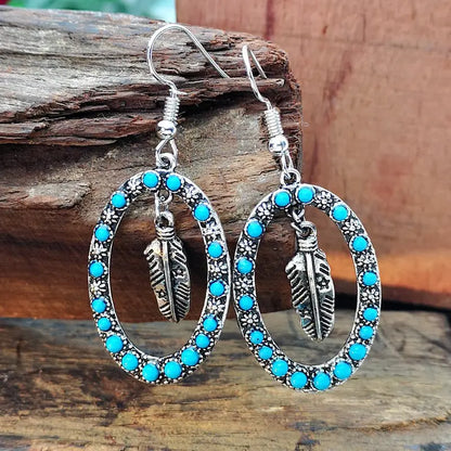 Turquoise Earrings Antique Silver Exaggerated Earrings-Jewearrings