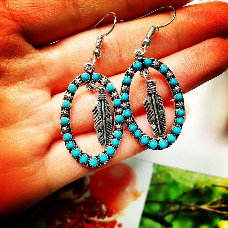 Turquoise Earrings Antique Silver Exaggerated Earrings-Jewearrings