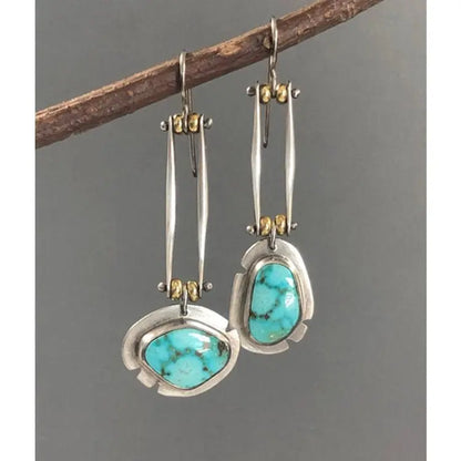 Turquoise Earrings Asymmetric Natural Gemstone Earrings-Jewearrings