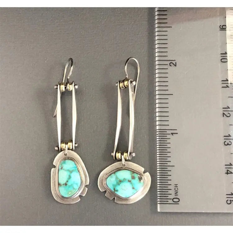 Turquoise Earrings Asymmetric Natural Gemstone Earrings-Jewearrings