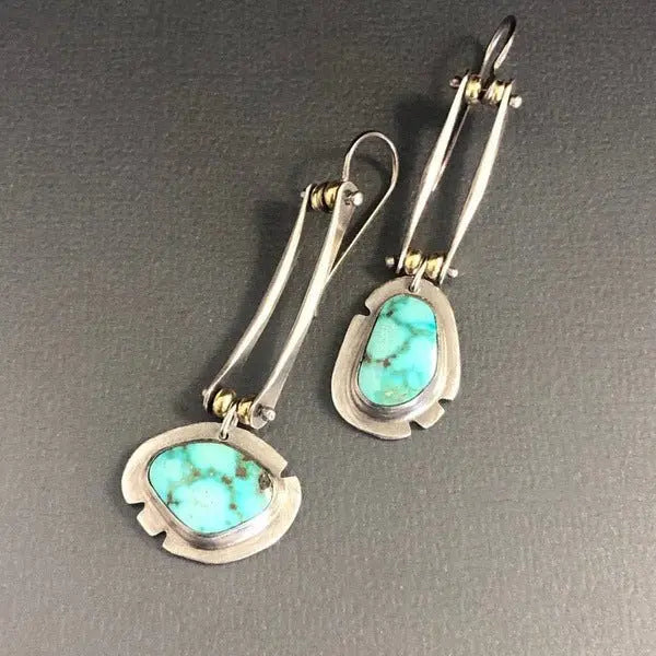 Turquoise Earrings Asymmetric Natural Gemstone Earrings-Jewearrings