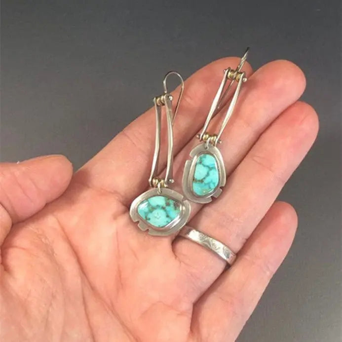 Turquoise Earrings Asymmetric Natural Gemstone Earrings-Jewearrings