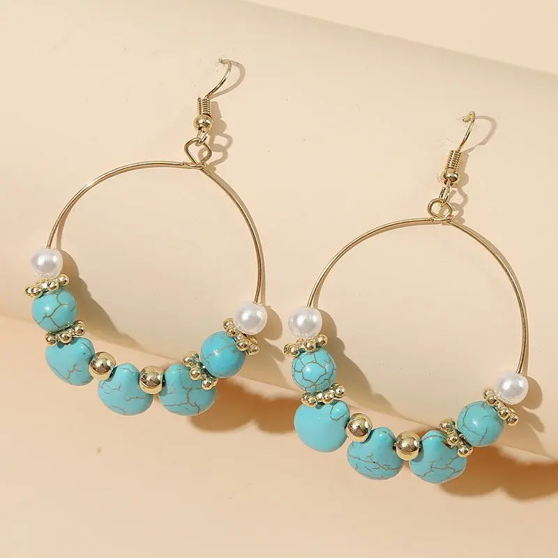 Turquoise Earrings Beaded Geometric-Jewearrings