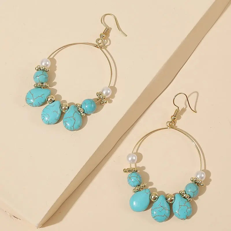 Turquoise Earrings Beaded Geometric-Jewearrings