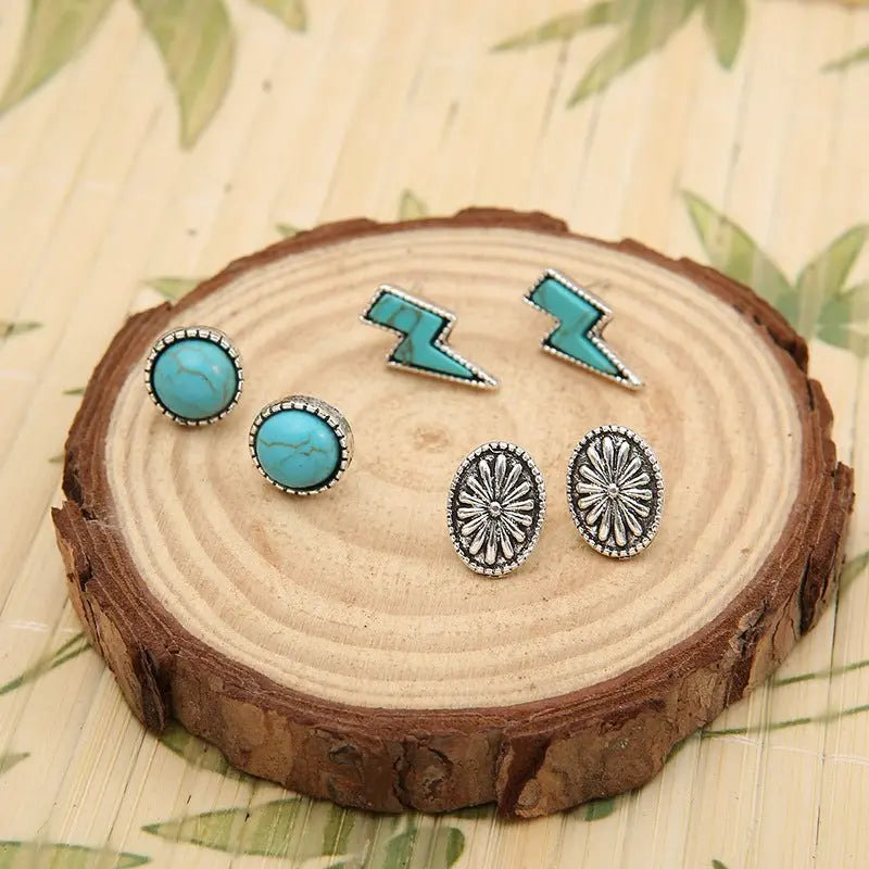 Turquoise Earrings Bohemian Alloy Stud Earrings-Jewearrings