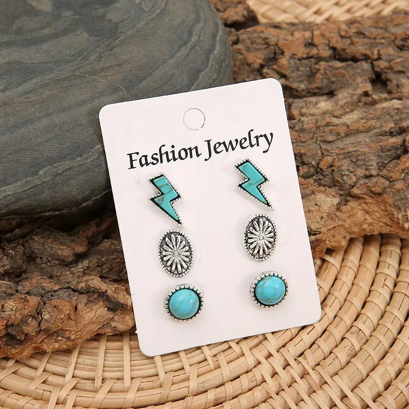 Turquoise Earrings Bohemian Alloy Stud Earrings-Jewearrings