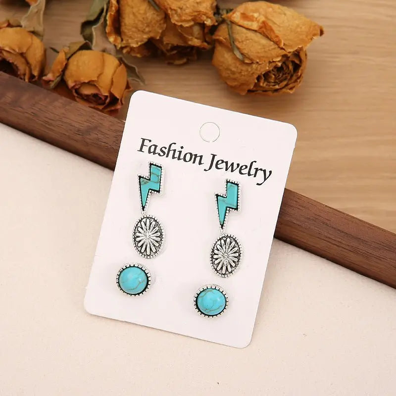 Turquoise Earrings Bohemian Alloy Stud Earrings-Jewearrings