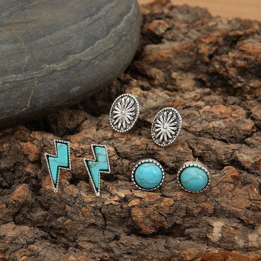 Turquoise Earrings Bohemian Alloy Stud Earrings-Jewearrings