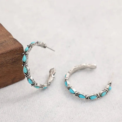 Turquoise Earrings C-Shaped Earrings-Jewearrings