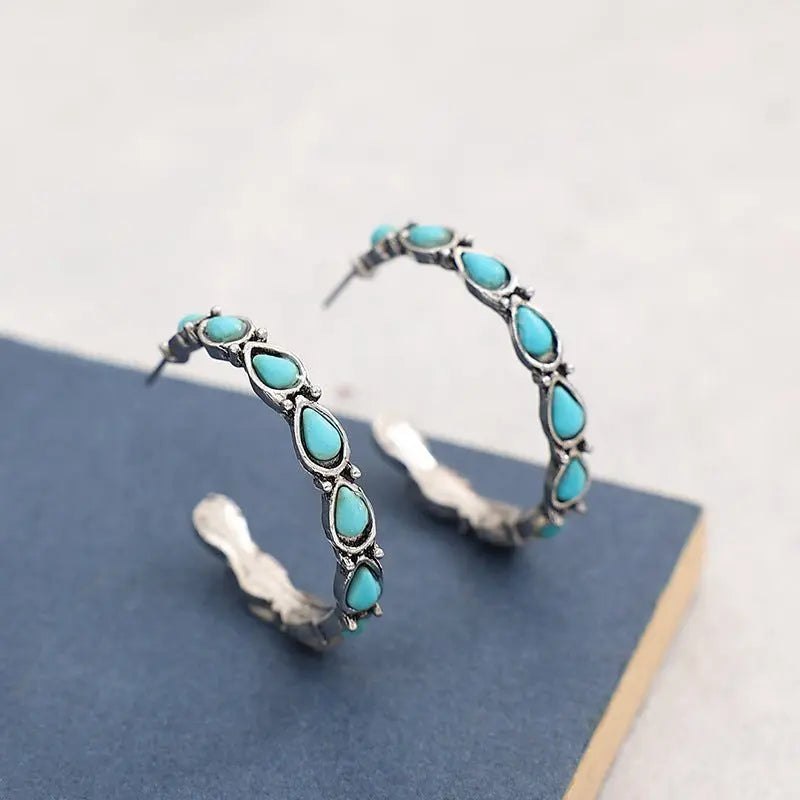 Turquoise Earrings C-Shaped Earrings-Jewearrings