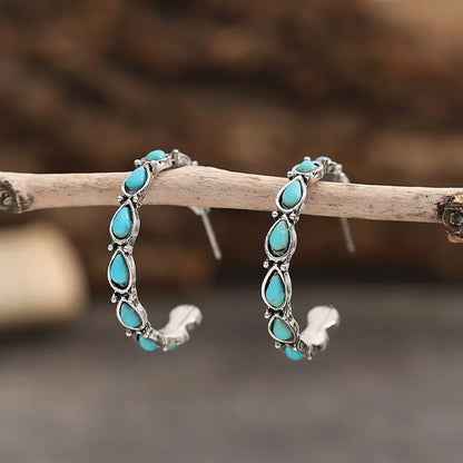 Turquoise Earrings C-Shaped Earrings-Jewearrings