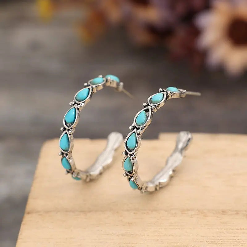 Turquoise Earrings C-Shaped Earrings-Jewearrings