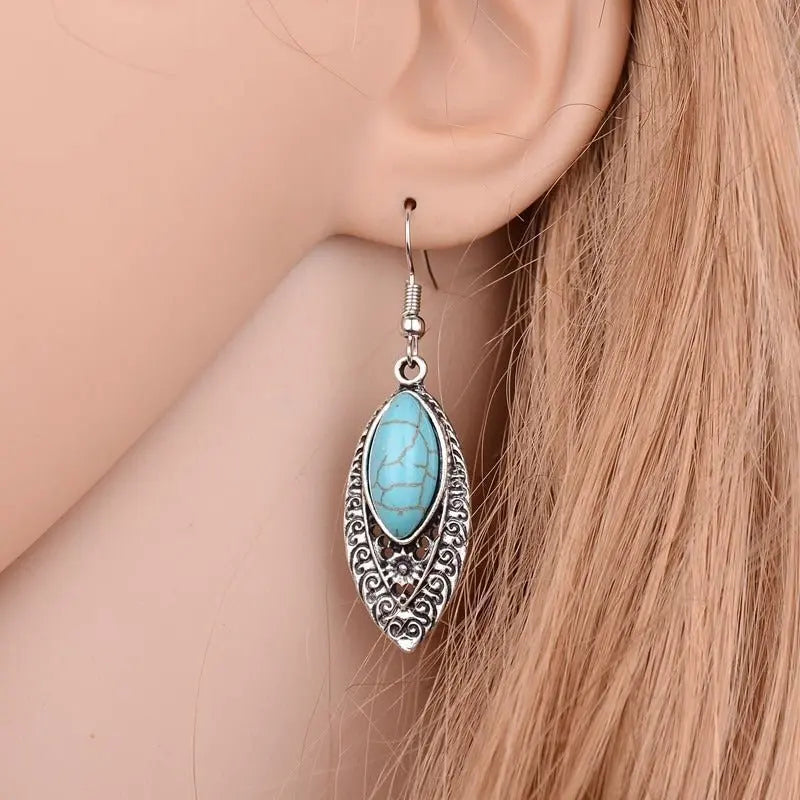 Turquoise Earrings: Carved Style-Jewearrings