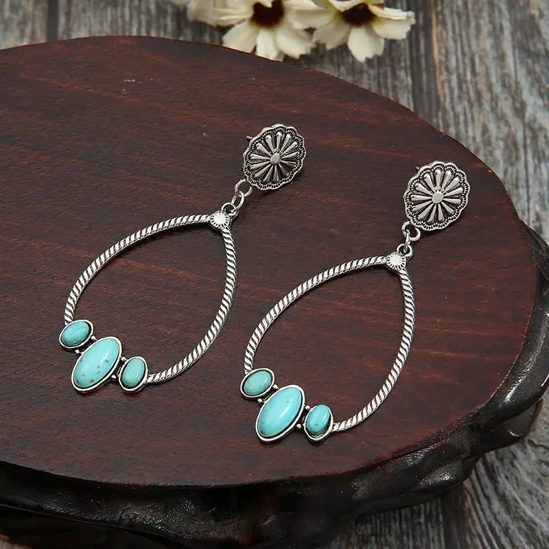 Turquoise Earrings Circle Drop-shaped Earrings-Jewearrings