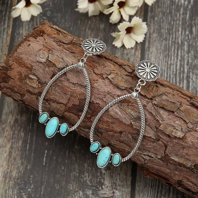 Turquoise Earrings Circle Drop-shaped Earrings-Jewearrings