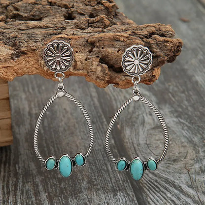 Turquoise Earrings Circle Drop-shaped Earrings-Jewearrings