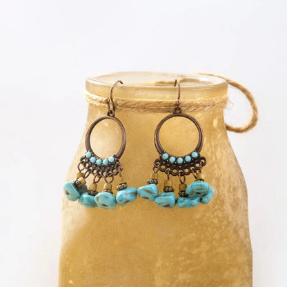 Turquoise Earrings Circle Pendant Tassel-Jewearrings