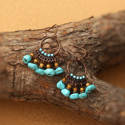 Turquoise Earrings Circle Pendant Tassel-Jewearrings