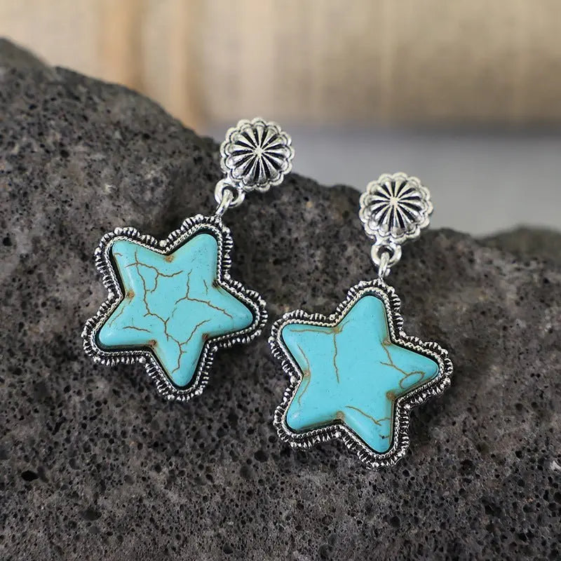 Turquoise Earrings Creative Pentagram Earrings-Jewearrings