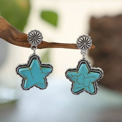 Turquoise Earrings Creative Pentagram Earrings-Jewearrings