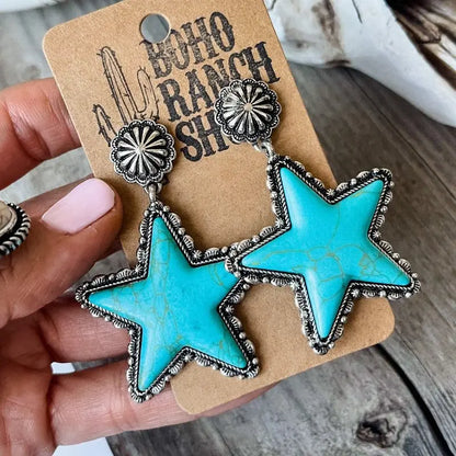 Turquoise Earrings Creative Pentagram Earrings-Jewearrings