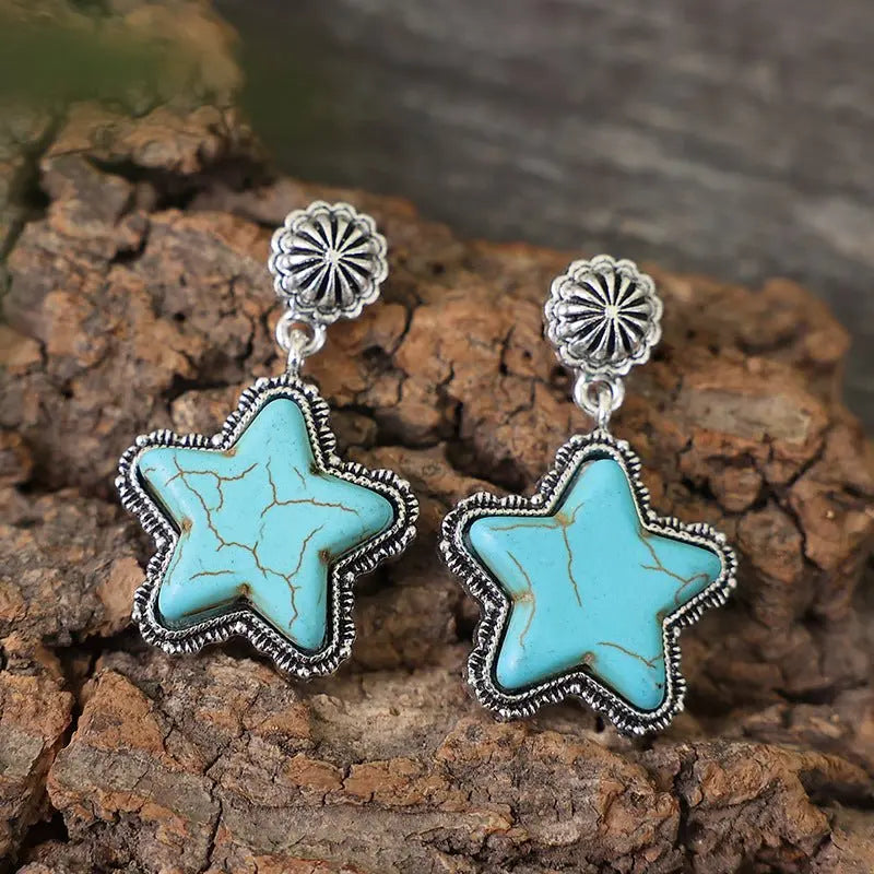 Turquoise Earrings Creative Pentagram Earrings-Jewearrings