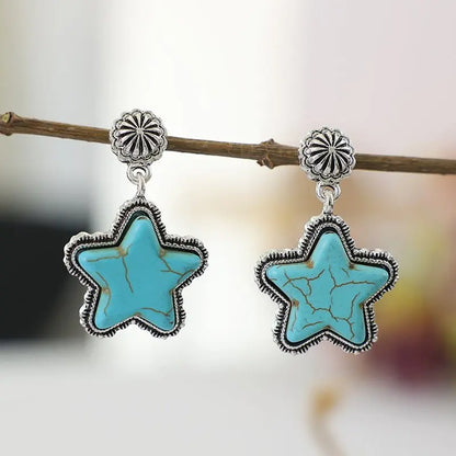 Turquoise Earrings Creative Pentagram Earrings-Jewearrings