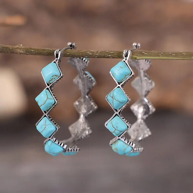 Turquoise Earrings Diamond U-Shape-Jewearrings