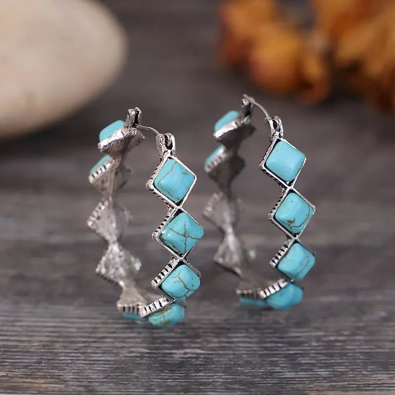 Turquoise Earrings Diamond U-Shape-Jewearrings