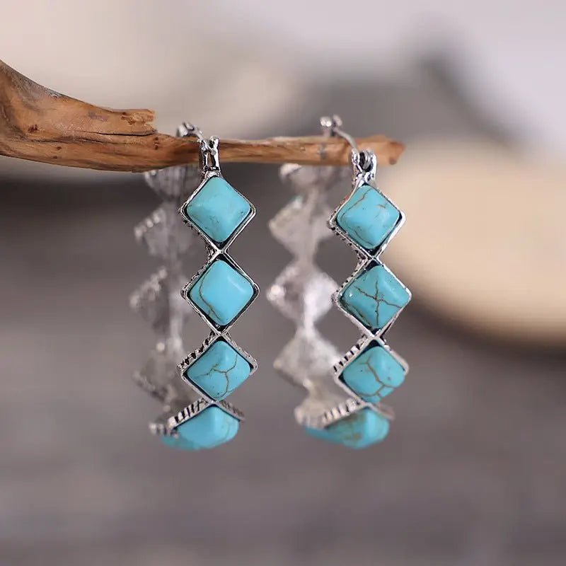 Turquoise Earrings Diamond U-Shape-Jewearrings