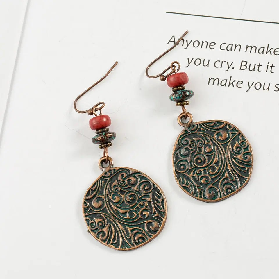 Turquoise Earrings Engraved Pattern Earrings-Jewearrings