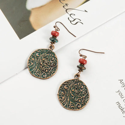 Turquoise Earrings Engraved Pattern Earrings-Jewearrings