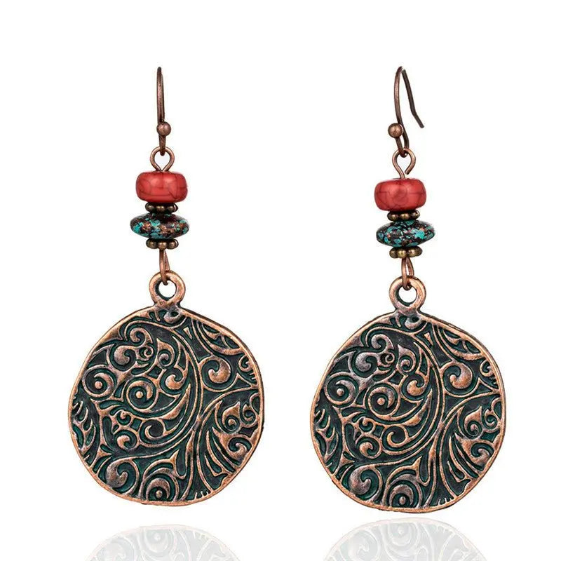 Turquoise Earrings Engraved Pattern Earrings-Jewearrings