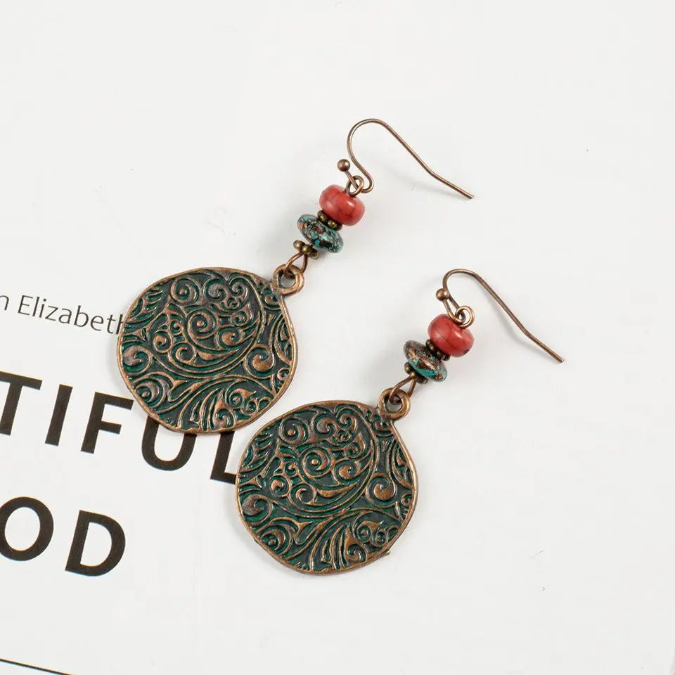 Turquoise Earrings Engraved Pattern Earrings-Jewearrings