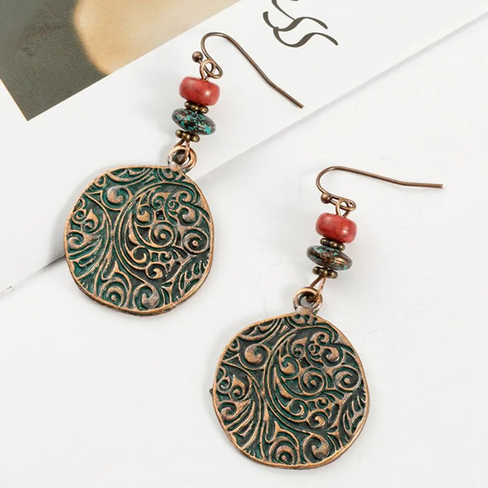 Turquoise Earrings Engraved Pattern Earrings-Jewearrings