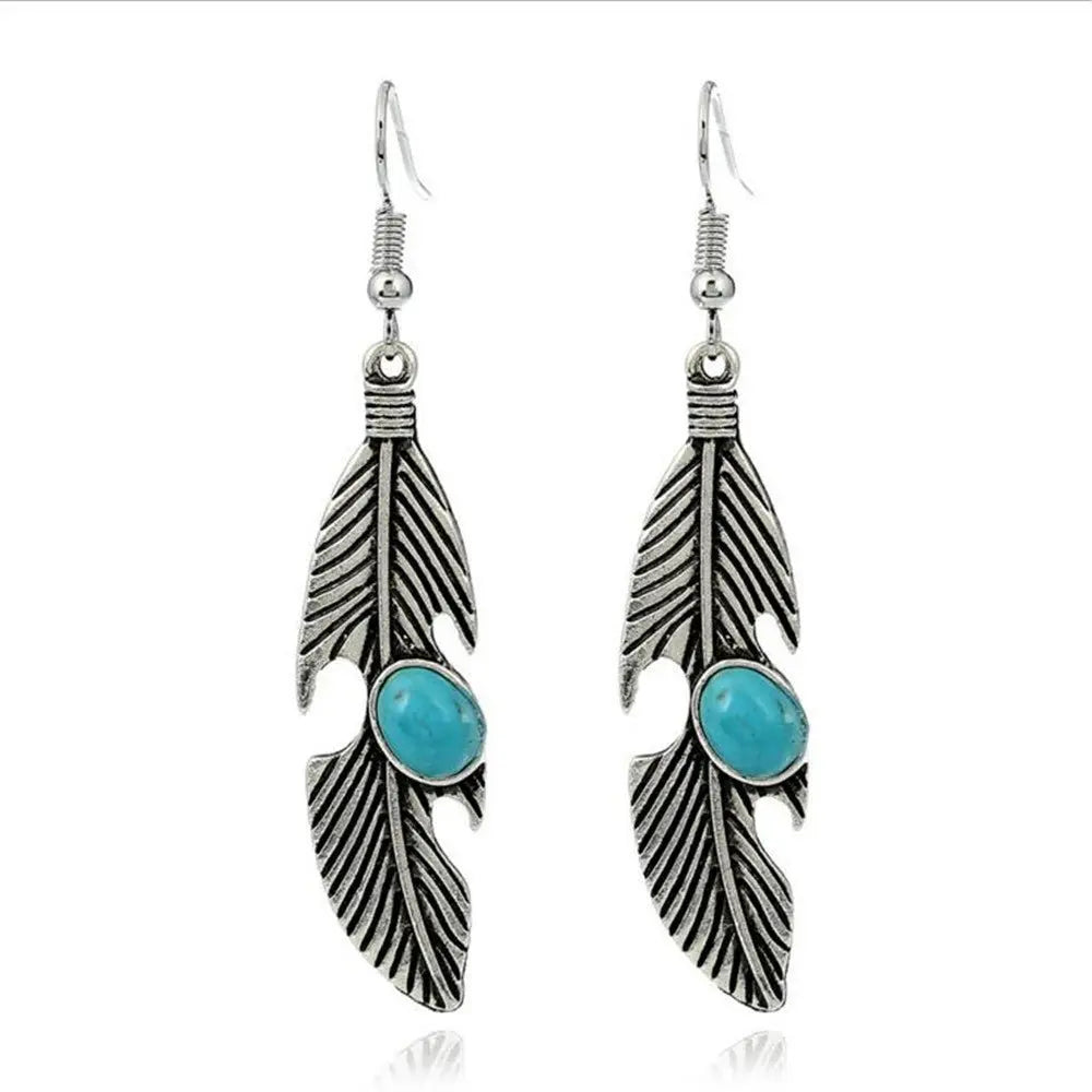 Turquoise Earrings: Feather Style-Jewearrings