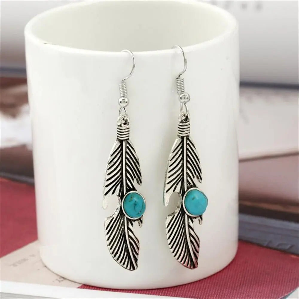 Turquoise Earrings: Feather Style-Jewearrings