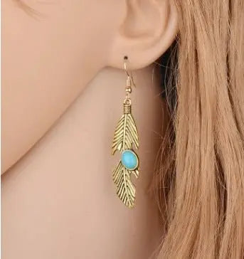 Turquoise Earrings: Feather Style-Jewearrings