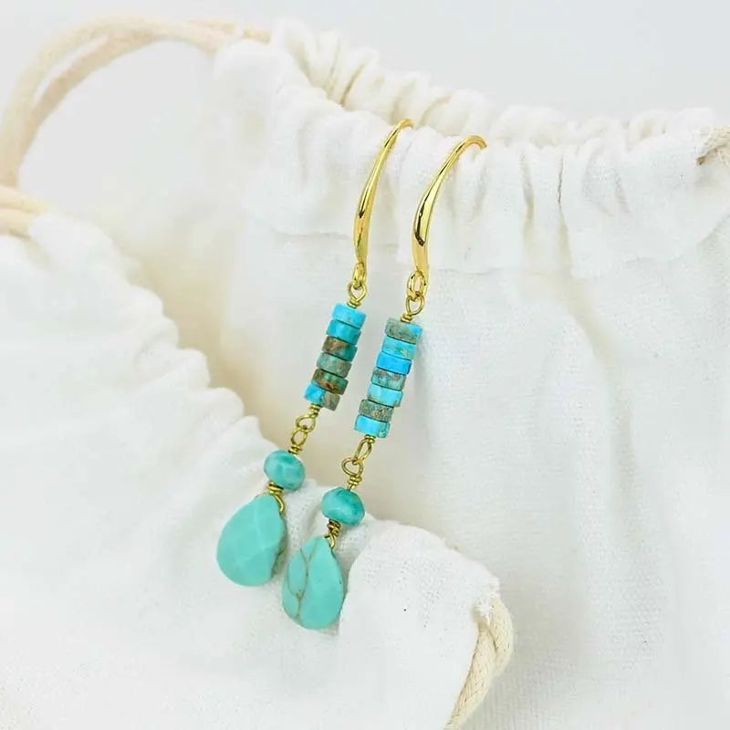 Turquoise Earrings Flat Cylindrical Drop-Jewearrings