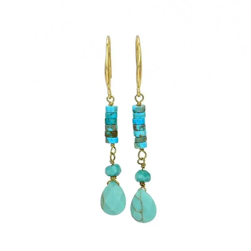 Turquoise Earrings Flat Cylindrical Drop-Jewearrings