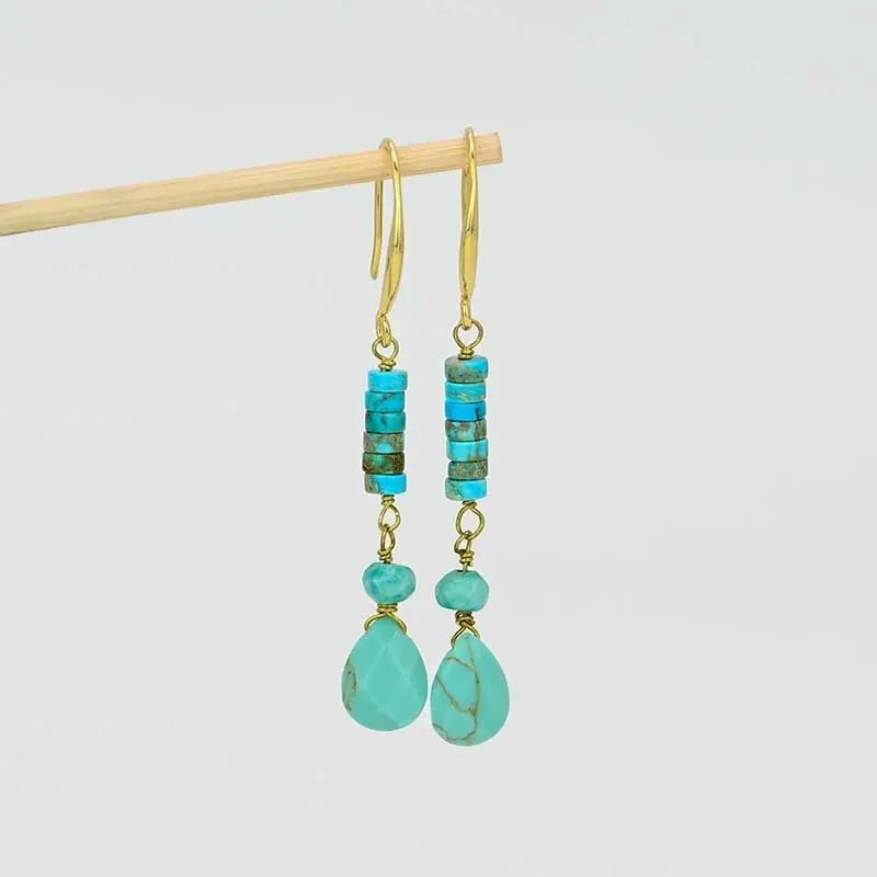 Turquoise Earrings Flat Cylindrical Drop-Jewearrings