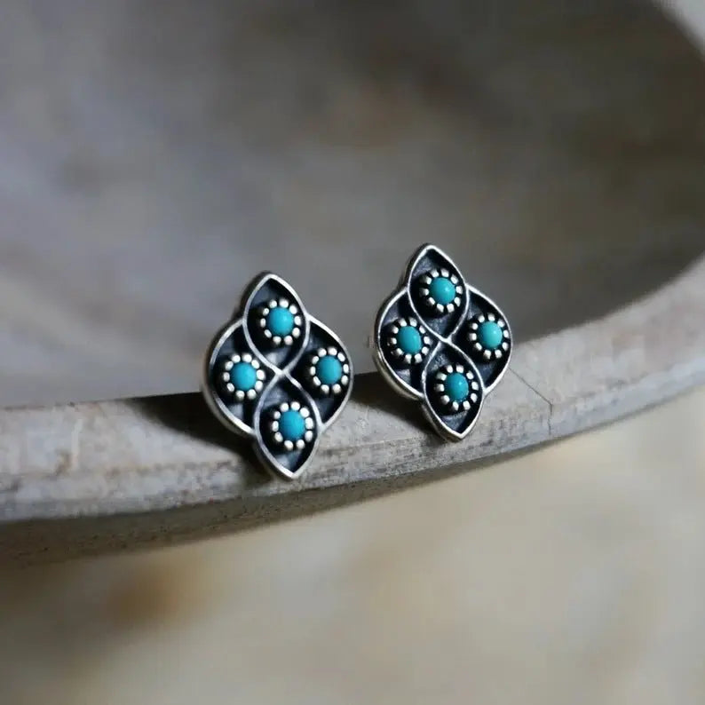 Turquoise Earrings Flower Earrings-Jewearrings