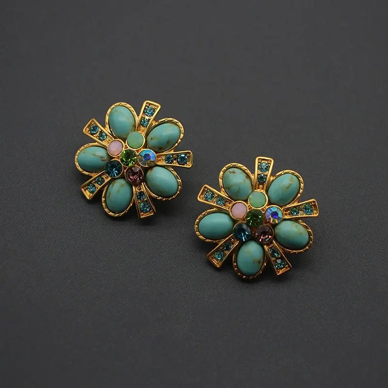 Turquoise Earrings: Flower Style-Jewearrings