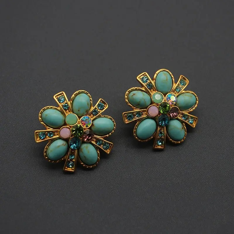 Turquoise Earrings: Flower Style-Jewearrings